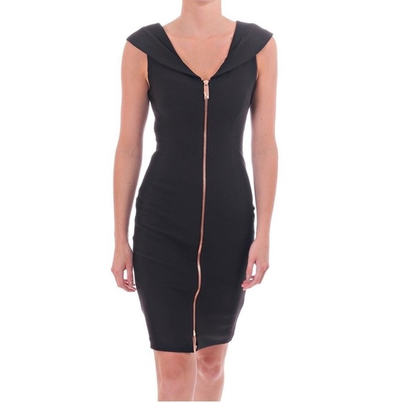 Ted Baker Cap Sleeve Ravana Front-Zip Cocktail Midi Sheath Dress Black Womens 4 - Picture 2 of 11